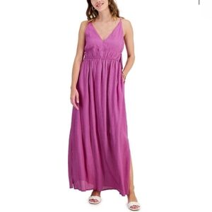 Taylor Berry Fuchsia Maxi Dress NWT Sleeveless V Neck Smocked Waist Lined